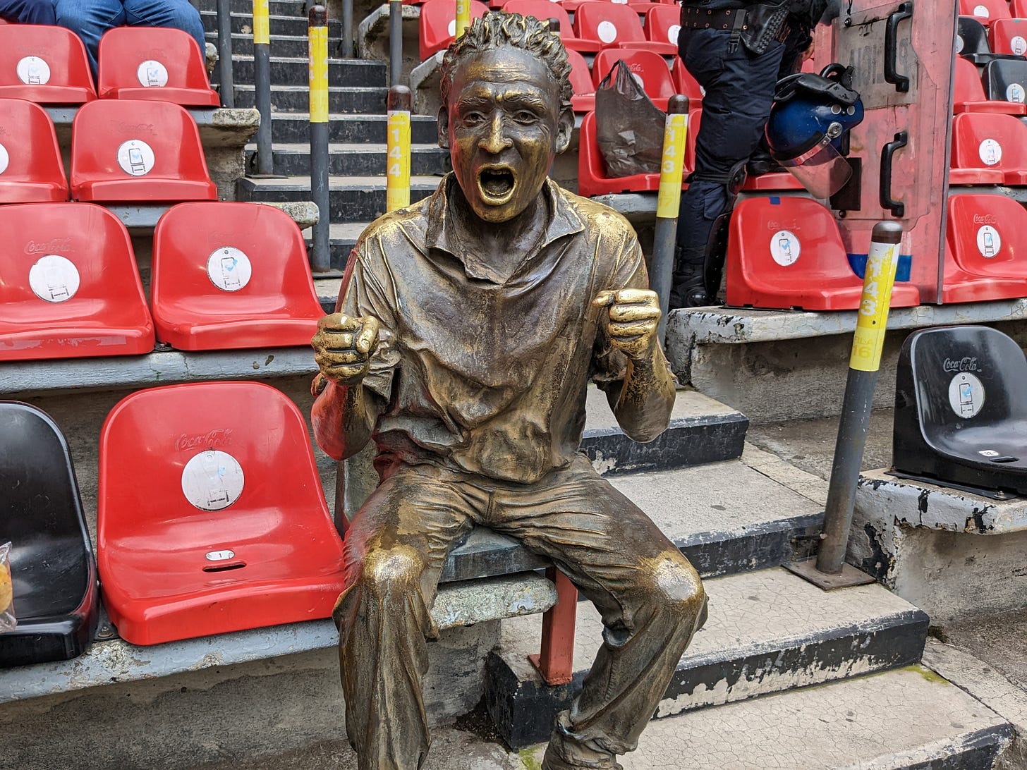 Statue of soccer fan, Estadio Azteca