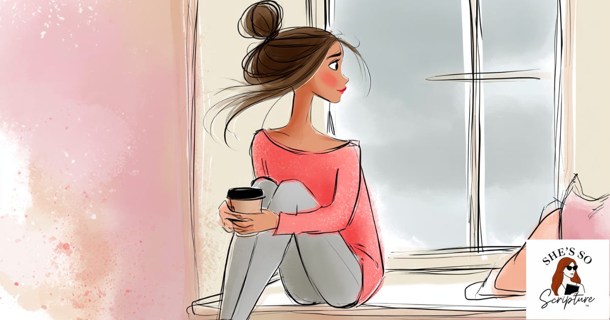 An illustrated woman sitting on a window seat with a coffee cup cradled in both hands and knees drawn up, gazing out at an overcast sky with quiet sorrow, rendered in a whimsical fashion illustration style with blush pink and cream watercolor tones. An illustrated woman sitting on a window seat with a coffee cup cradled in both hands and knees drawn up, gazing out at an overcast sky with quiet sorrow, rendered in a whimsical fashion illustration style with blush pink and cream watercolor tones.