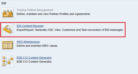 Access 'B2B Content Manager' in B2B Cockpit home Access 'B2B Content Manager' in B2B Cockpit home