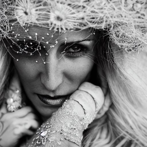 Black and white A.I. generated image of a Russian bride.