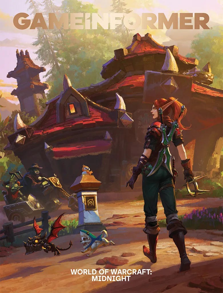 Game Informer Issue 374 (January 2026) featuring a World of Warcraft Midnight Cover Story