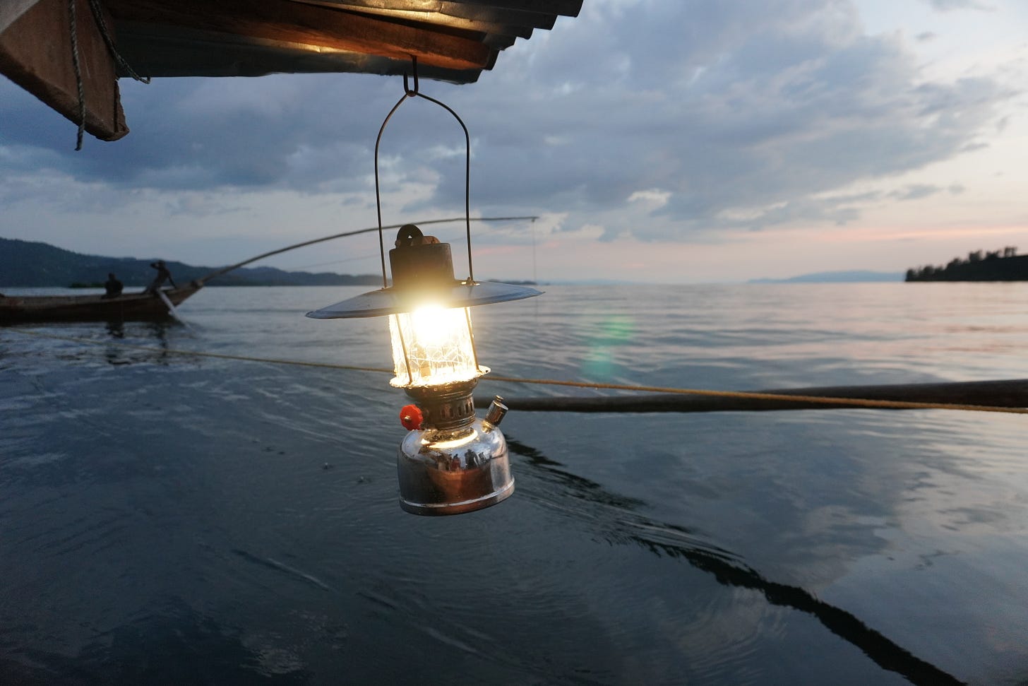 a lantern on a fishing boat, Lake Kivu