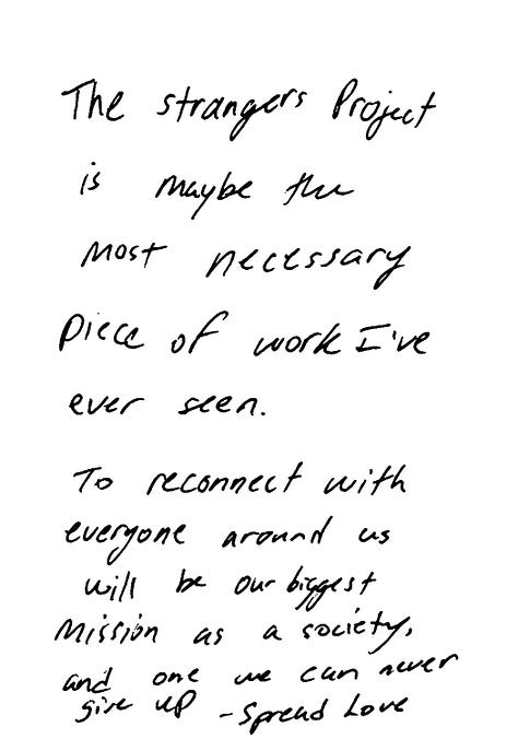 Comment cards left by visitors at the Strangers Project exhibit