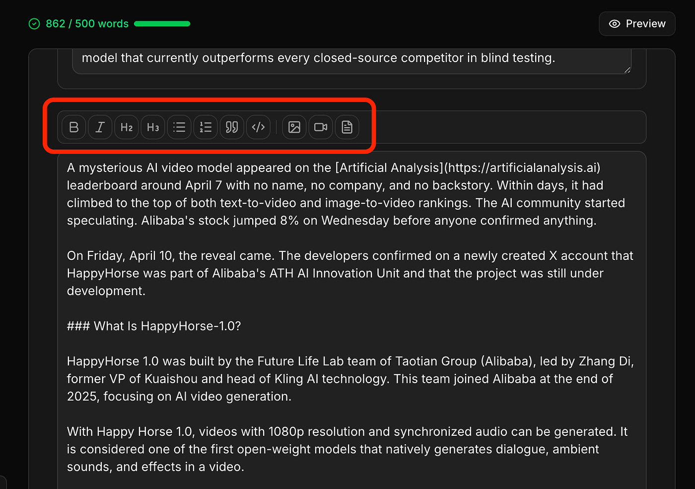 BloggFast AI generator output editing menu. Image by Jim Clyde Monge