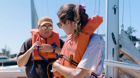 Sailing dana harbor on catamaran with 5 LCAD students on board