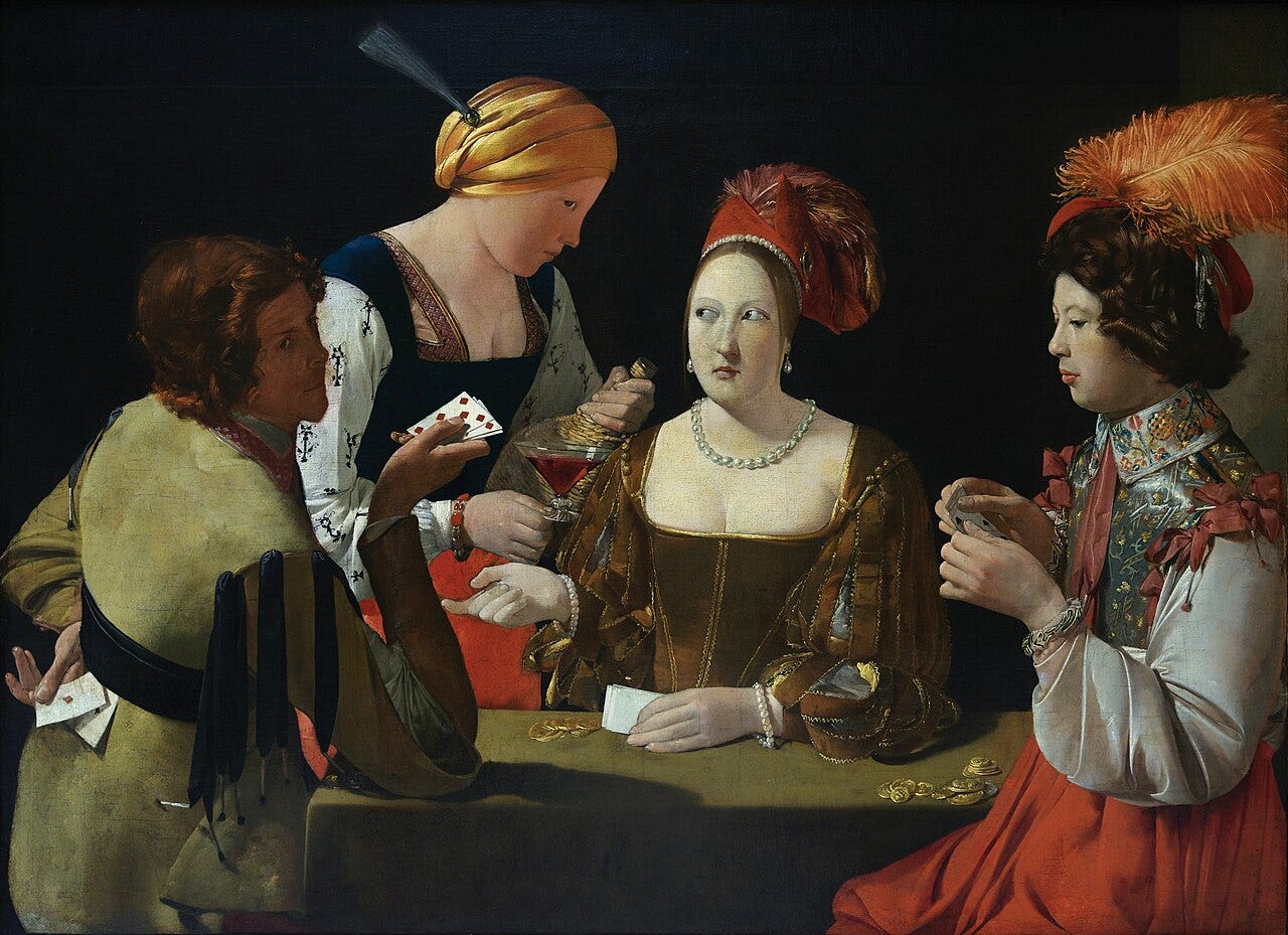Georges de La Tour, The Cheat with the Ace of Diamonds, c. 1636 to 1638, Musée du Louvre, Paris Georges de La Tour, The Cheat with the Ace of Diamonds, c. 1636 to 1638, Musée du Louvre, Paris