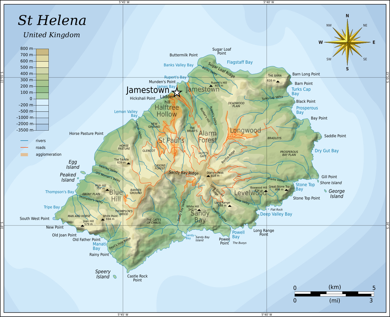 Topographic map of Saint Helena