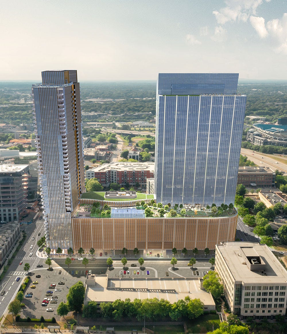 Rendering of busy intersection in front of 1111 South Tryon office tower Rendering of busy intersection in front of 1111 South Tryon office tower
