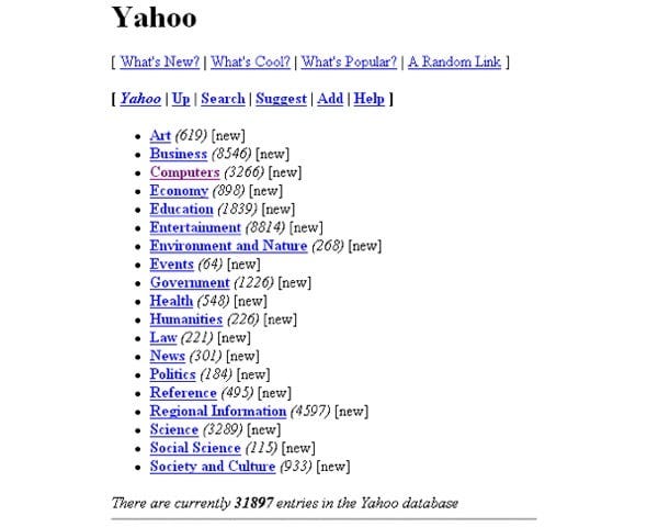 1994 Yahoo Home Page 1994 Yahoo Home Page