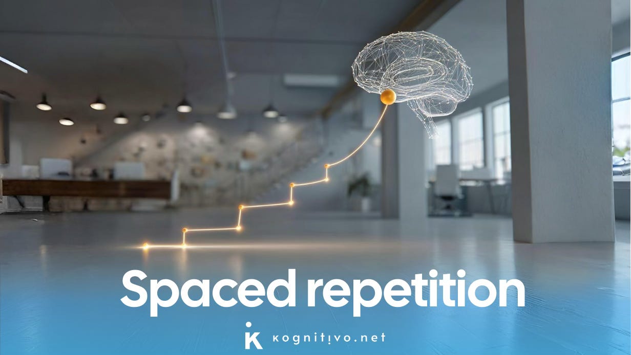Image of an idea being spaced over time and reaching a brain, representing space repetition.