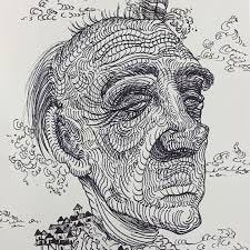 Weird little portrait, pen. Reference: 100 Heads Challenge Pinterest Board  • • • #art #artist #draw #drawing #penart #pendrawing #ink #inkdrawing  #sketch #sketchbook #sketching #figuredrawing #portrait #portraitdrawing  #abstract