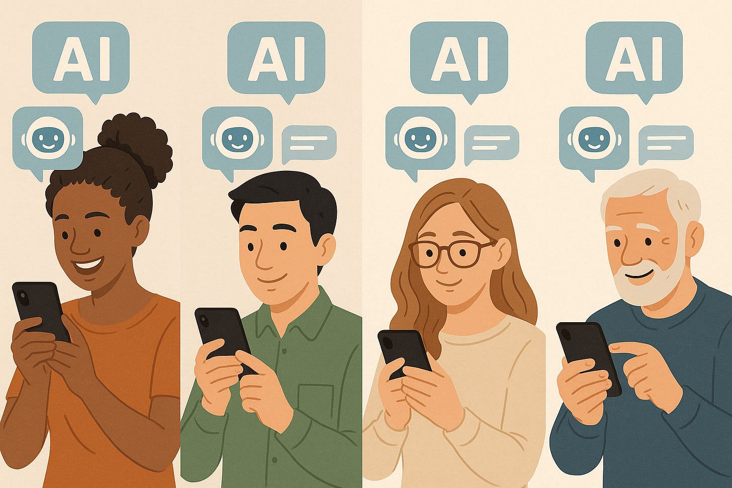 People benefiting from AI assistance in daily life People benefiting from AI assistance in daily life