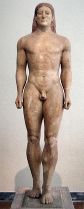 Kouros representing an idealized youth (circa 530 BC) (Public Domain) Kouros representing an idealized youth (circa 530 BC) (Public Domain)