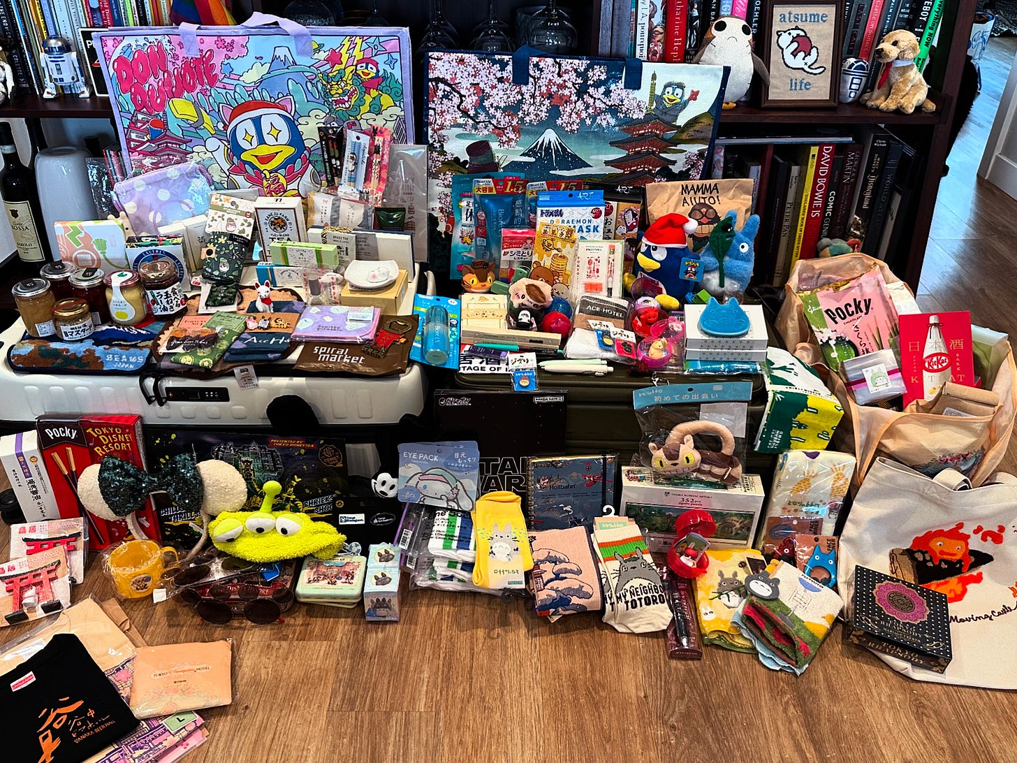 Photo of all the things I bought in Japan laid out on the floor in my apartment
