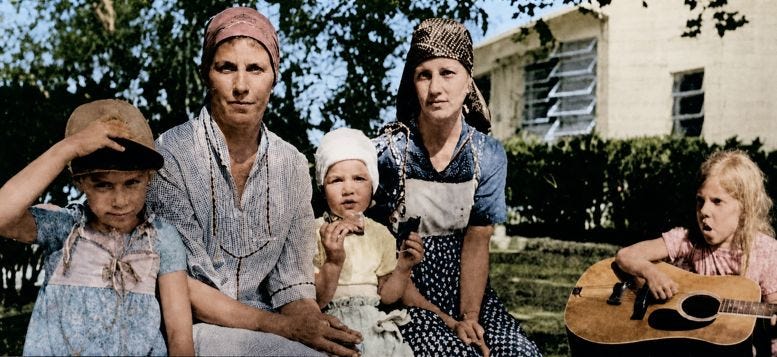 Zion Coptic women and children seated in the backyard of 43 Star Island. Courtesy of the Miami Herald, photographer Michael Steinbacher.