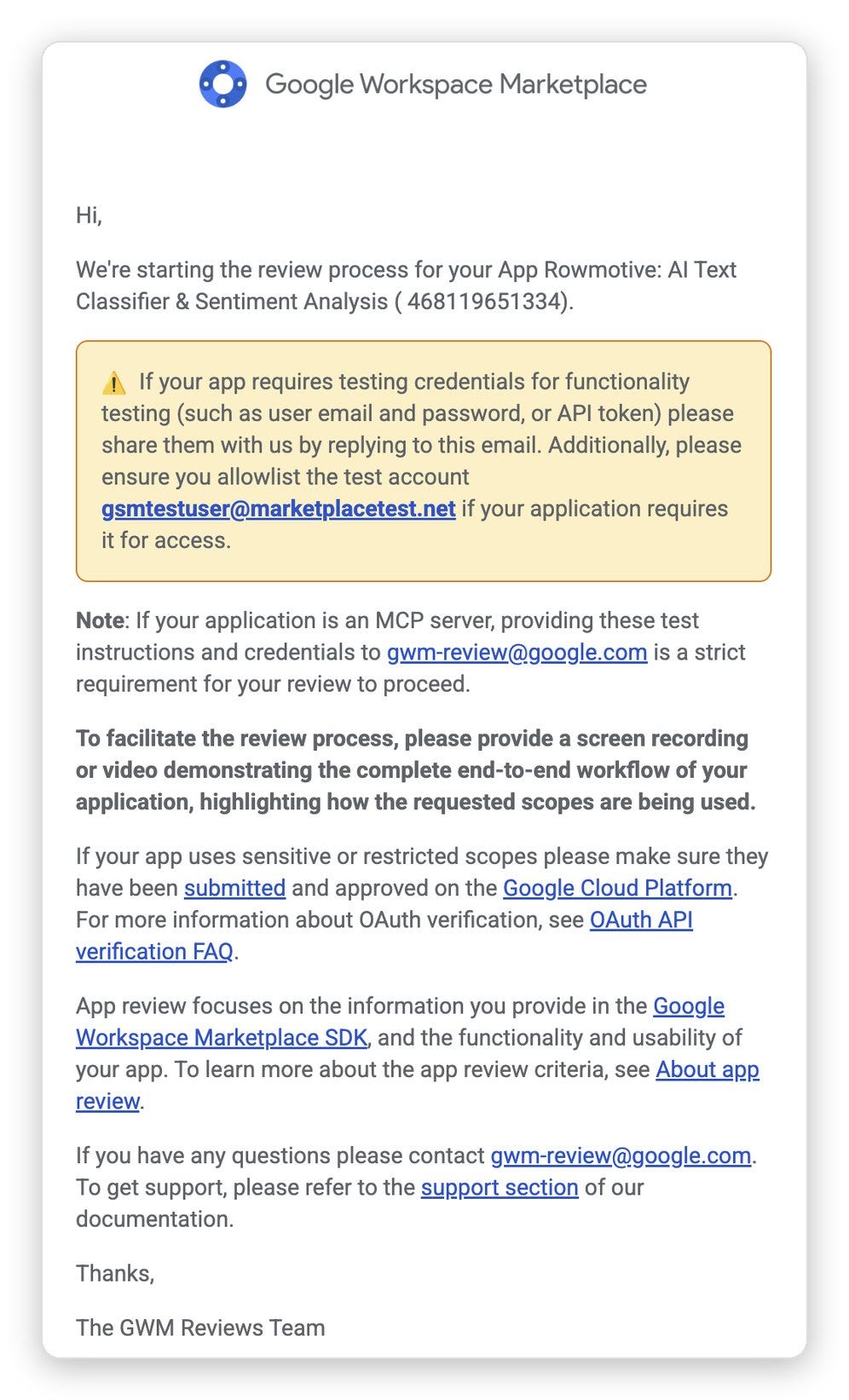 Google’s email that the listing review had started. Half an hour later I found a bug in the first step. Google’s email that the listing review had started. Half an hour later I found a bug in the first step.