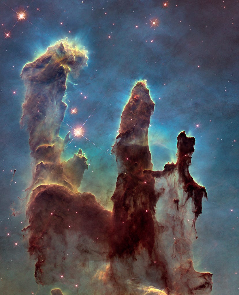 The pillars of creation. photo taken by the hubble telescope. It can be be found here . The pillars of creation. photo taken by the hubble telescope. It can be be found here .