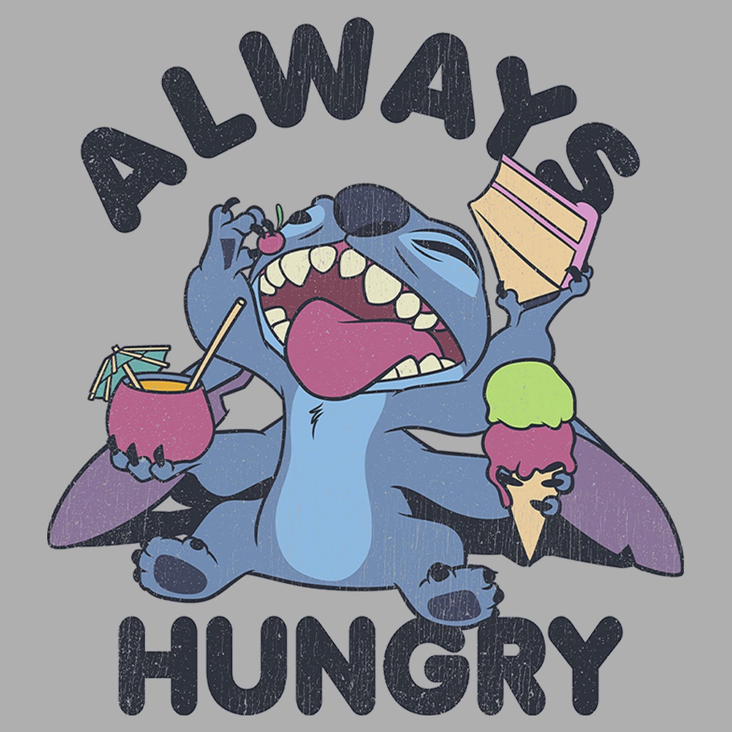 Boy's Lilo & Stitch Always Hungry Stitch  Graphic Tee Athletic Heather Small
