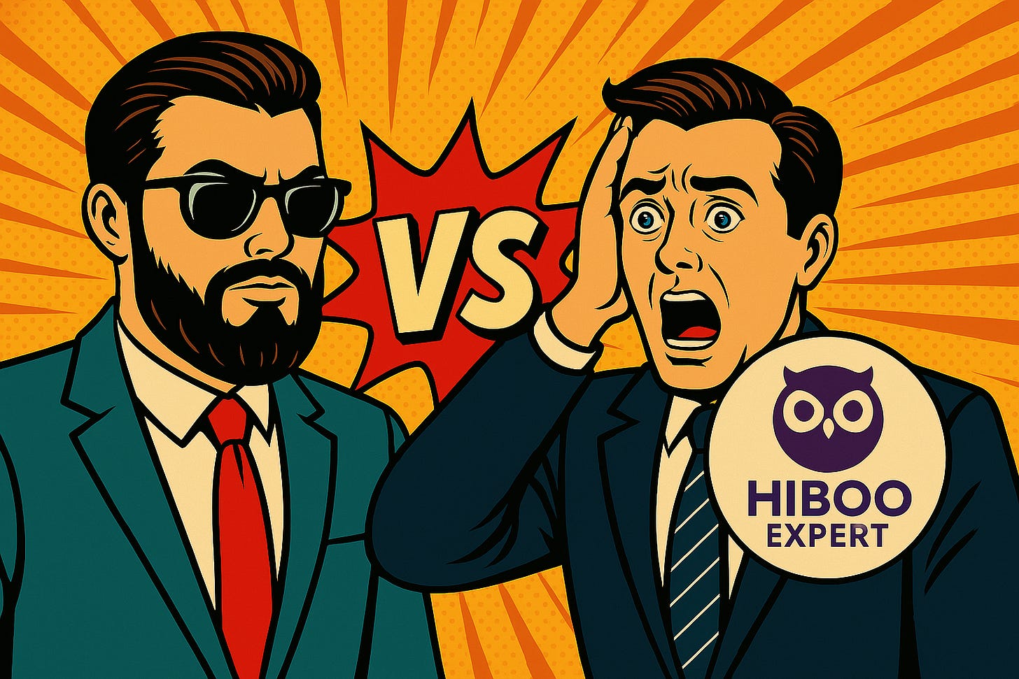 Raphaxelo avec lunettes et barbe face au logo Hiboo Expert - bataille de trading