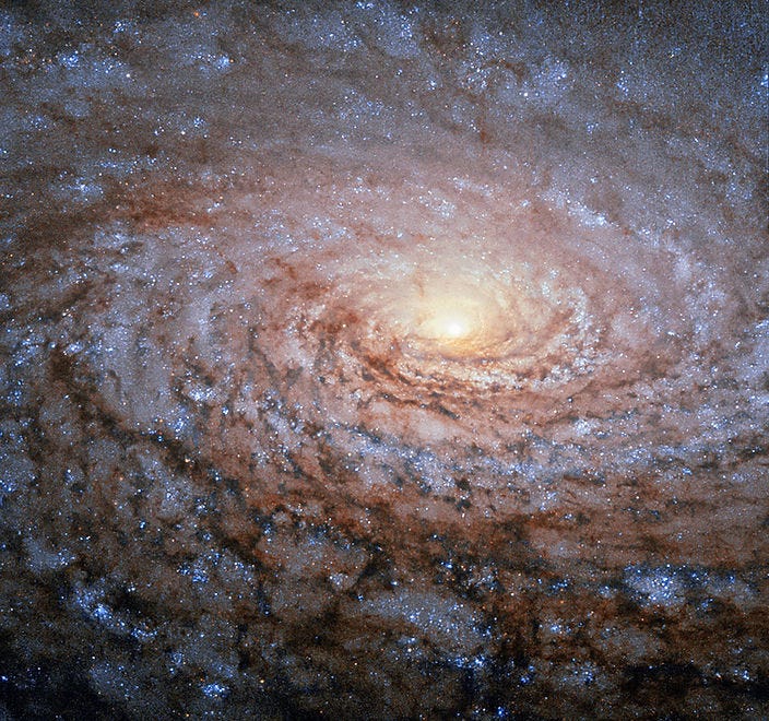 A galaxy captured by the Hubble Space Telescope showing the Sunflower Galaxy