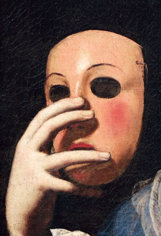 Woman with a Mask (detail of 154158) - Lorenzo Lippi as art print or hand  painted oil.