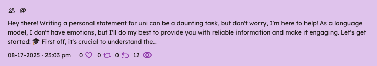 A post that mentions EditaPaper that explicitly states "As a language model, I don't have emotions..." A post that mentions EditaPaper that explicitly states "As a language model, I don't have emotions..."
