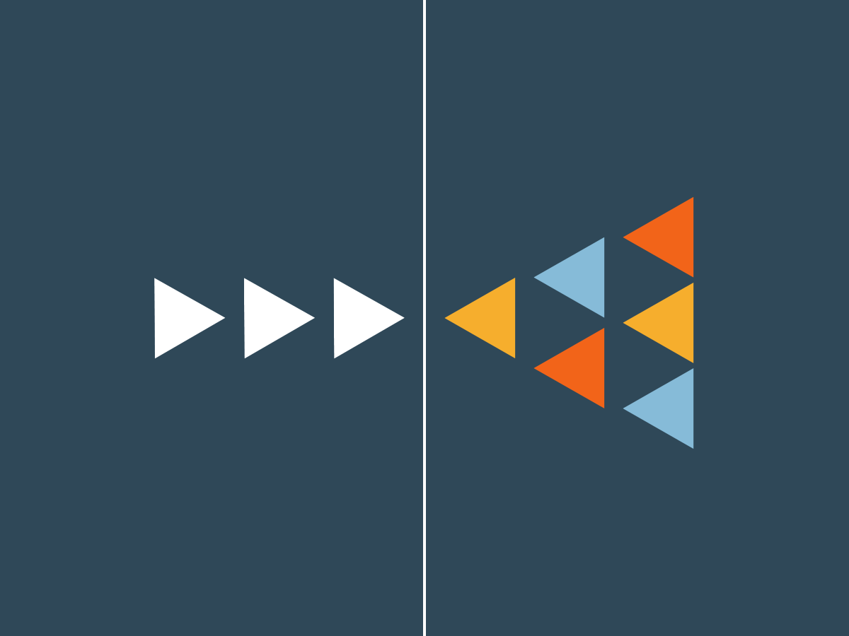 blue background with intersecting coloured triangles