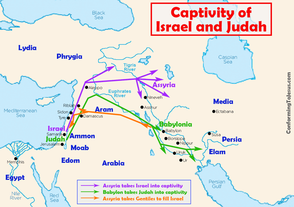 Assyrian & Babylonian Captivity & Exile of Israel & Judah Map
