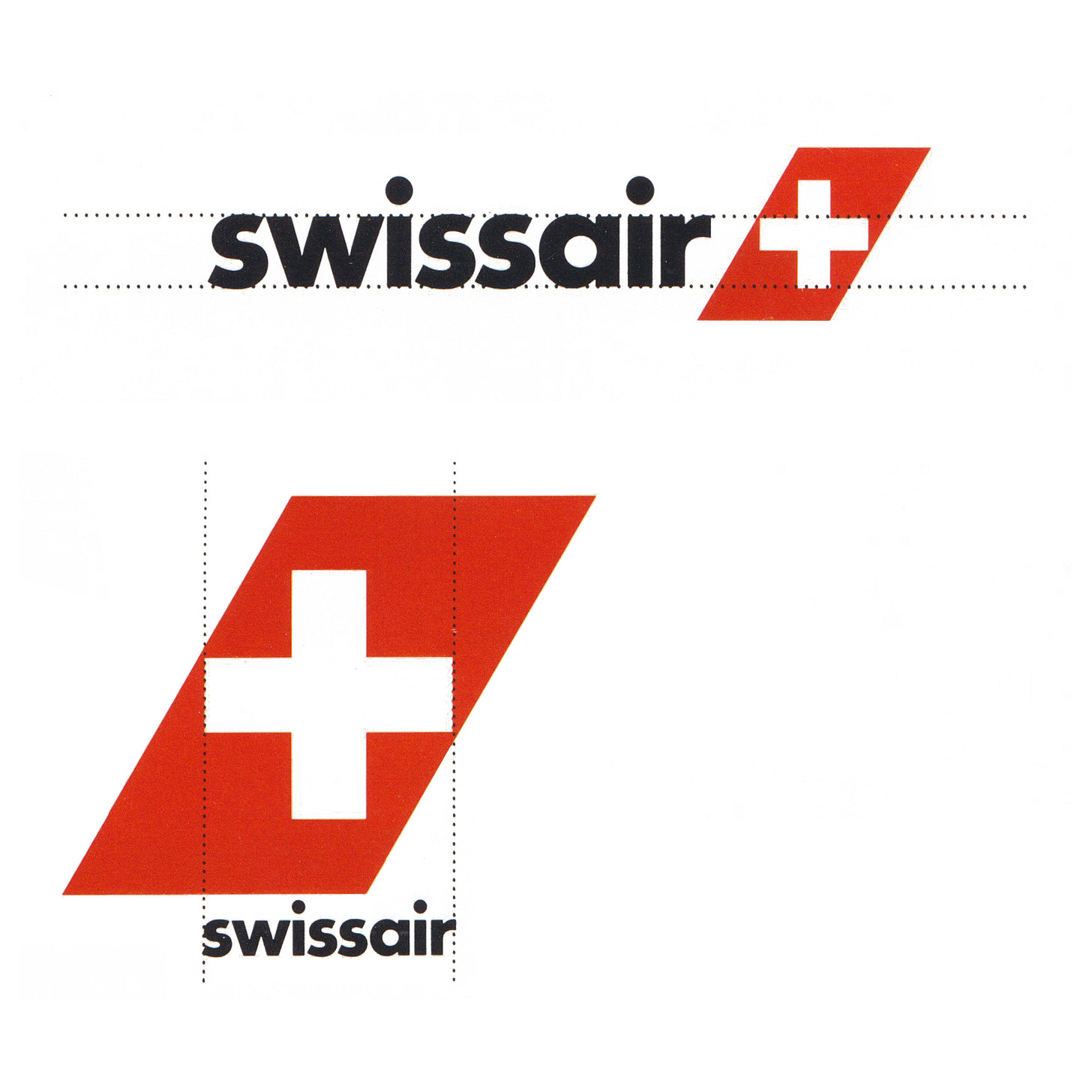 The lock-up of the Swissair logo and logotype in vertical and horizontal arrangments