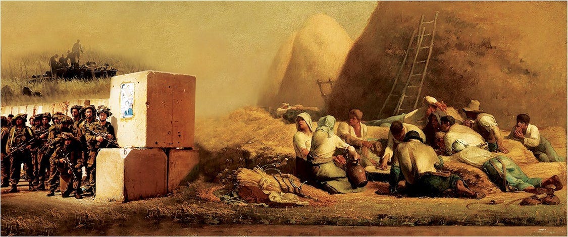 peasants resting and the army charging on the opposite side