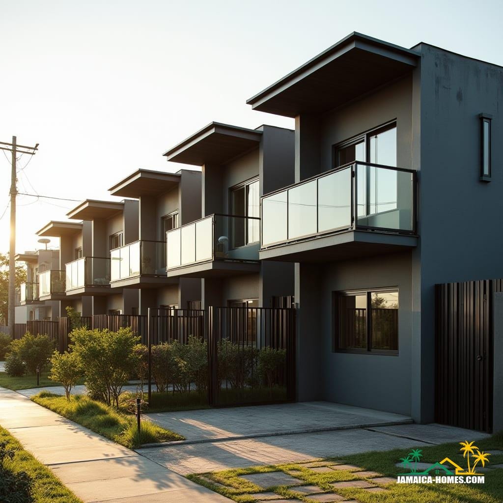 Compact Two-Story Black Glass Townhomes