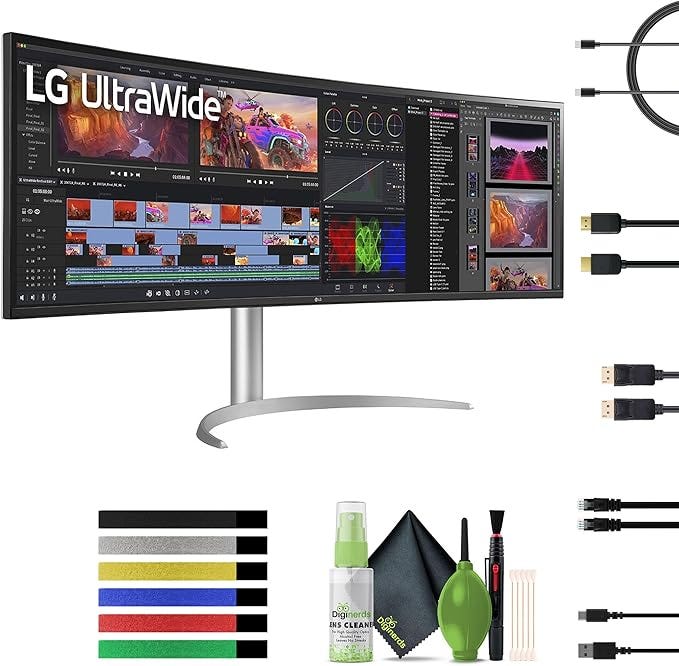 LG 49WQ95C-W UltraWide 49 Inch Curved Gaming Monitor 32:9 Dual QHD 5120 x 1440p 144hz Nano IPS, Compatible AMD FreeSync Pro &amp; NVIDIA G-Sync, Built-in USB-C, HDMI 2.1, Displayport &amp; Speakers- Bundle