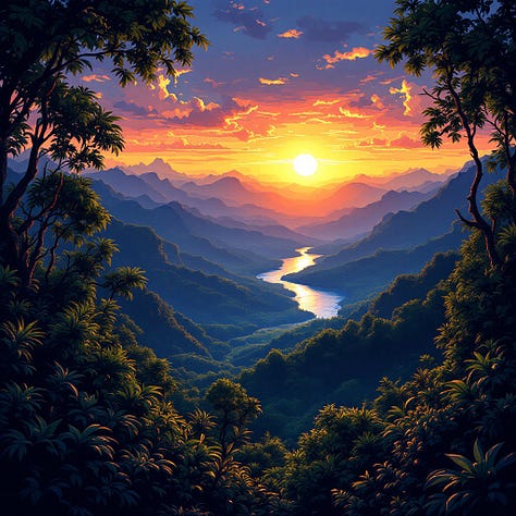 16-bit sunsets over Amazon by FLUX, GPT-4o, Ideogram, Imagen, Reve, Seedream