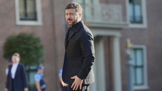 Ukraine's President Volodymyr Zelenskyy arrives ahead of a formal dinner at the Paleis Huis ten Bosch ahead of the NATO summit in The Hague, Netherlands, Tuesday,