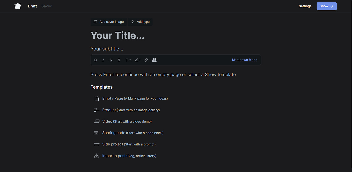 Blank Show page