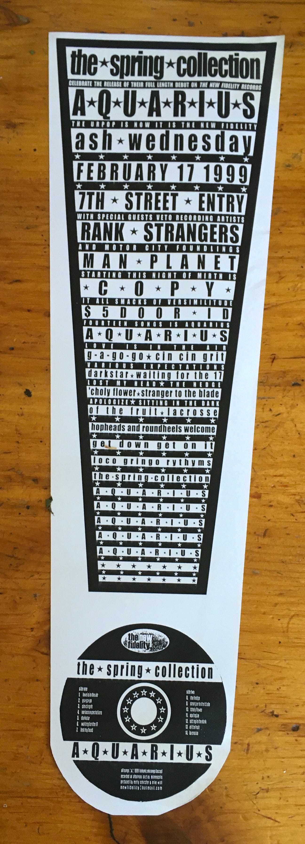 A poster made to promote the album release for the Spring Collection's 1999 LP "AQUARIUS."