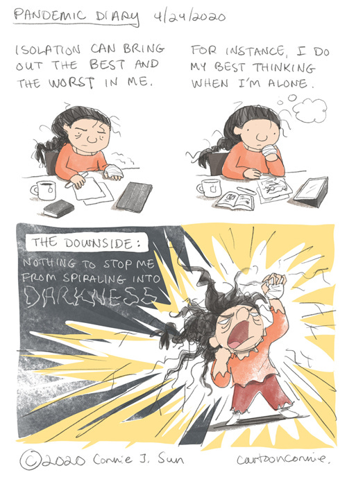 comic strip, diary comic, journal comic, pandemic, humor, quarantine, diary, emotions, isolation, self-awareness, illustration, connie sun, cartoonconnie