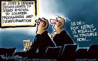 Political cartoon U.S. defense spending propaganda Fox News | The Week