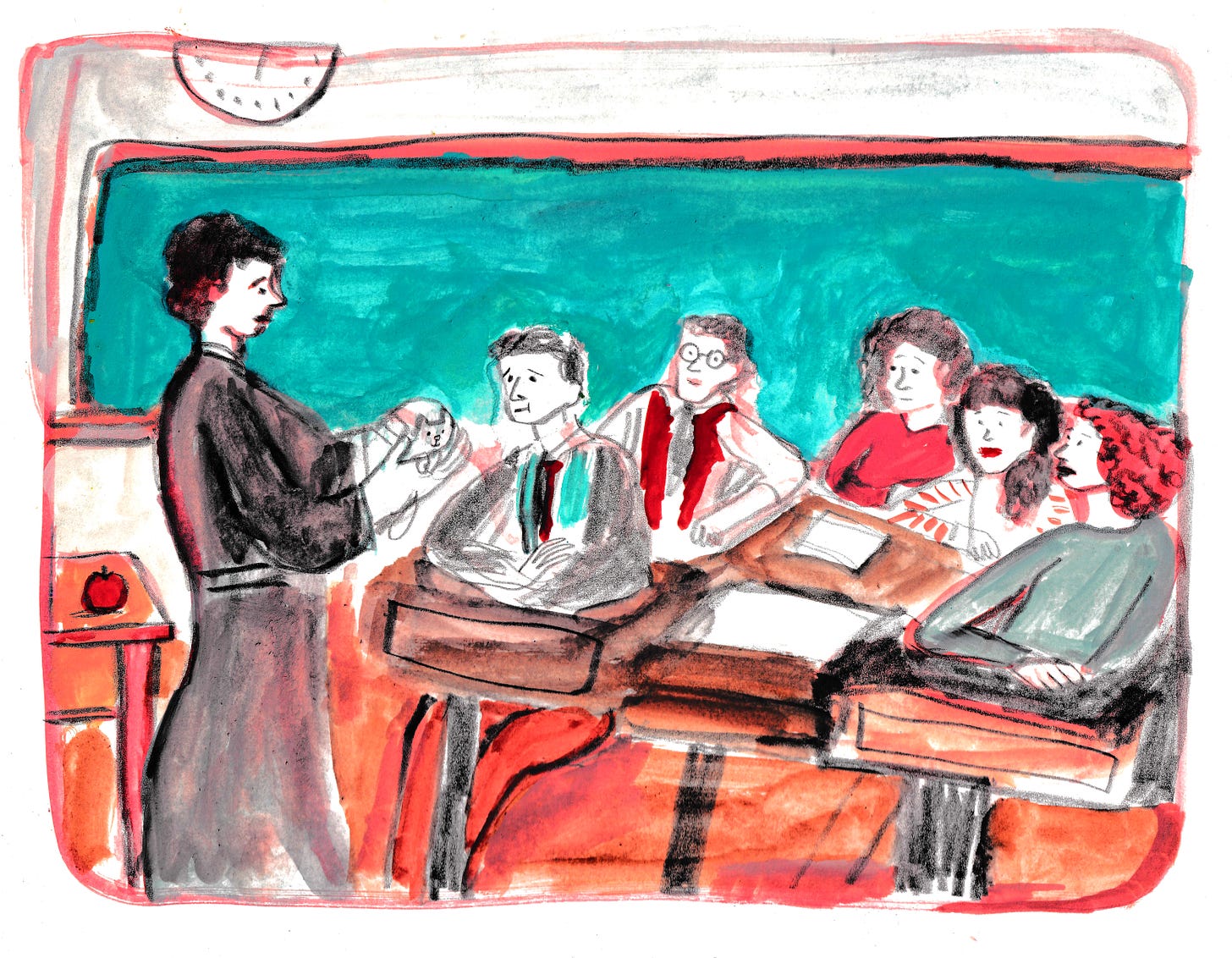 illustration of a school classroom by Beth Spencer