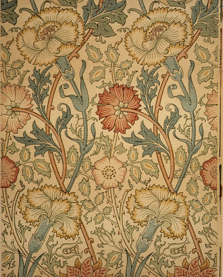 Pink and Rose, William Morris (British, Walthamstow, London 1834–1896 Hammersmith, London), Block-printed in distemper colors