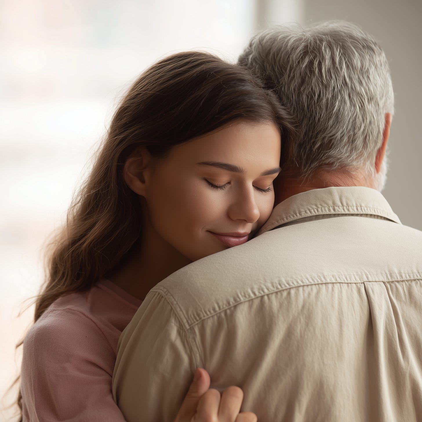 daughter embracing her father with eyes closed daughter embracing her father with eyes closed