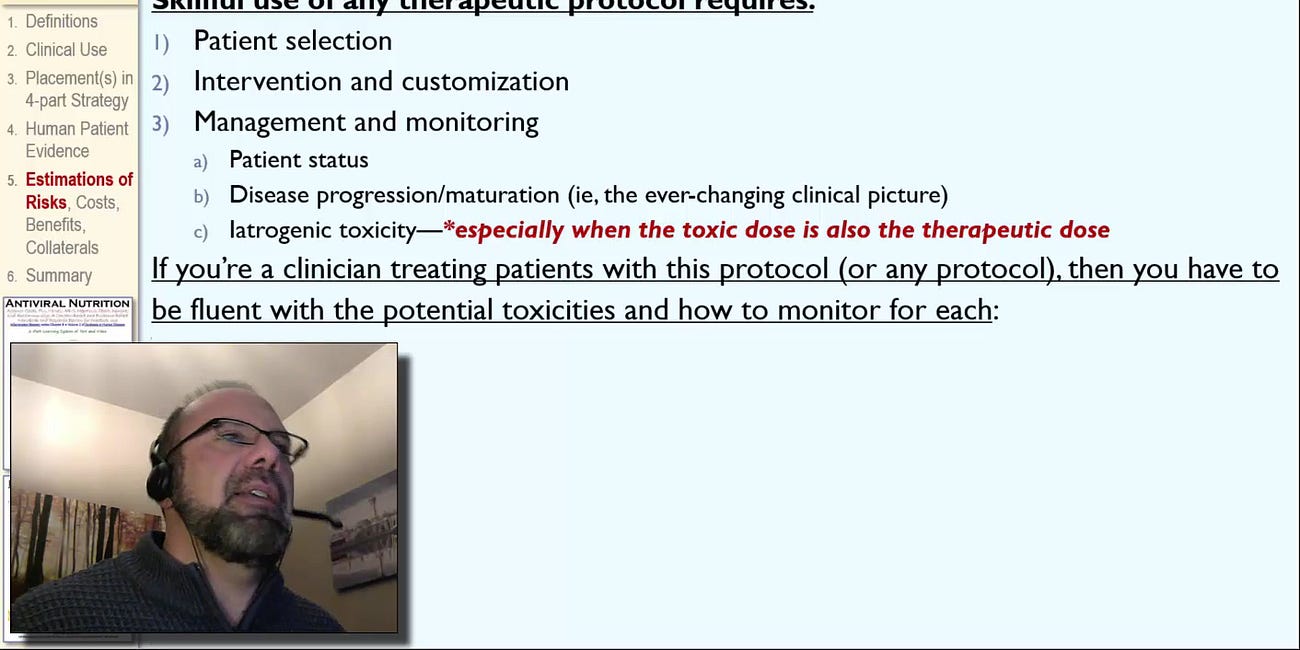 ClinNutrPharmacol (6) VIDEO Antiviral Nutrition Risk Management: Nutrient toxicity, patient assessment, laboratory monitoring, and other Classes that You Never Received, by DrV