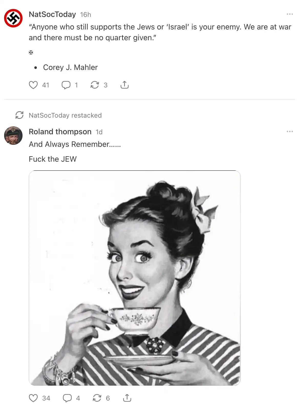 Screenshot of hateful content published on Substack, reproduced for denunciation purposes