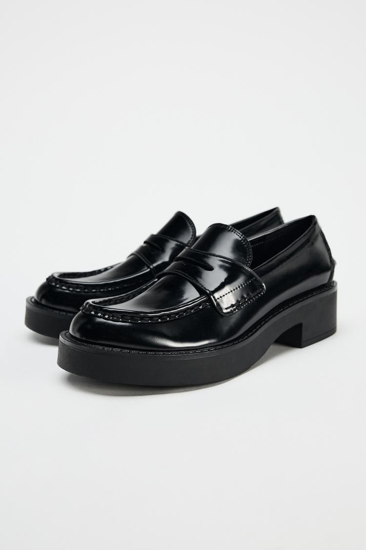 Zara FAUX PATENT LEATHER SADDLE LOAFER - Black - Image 3