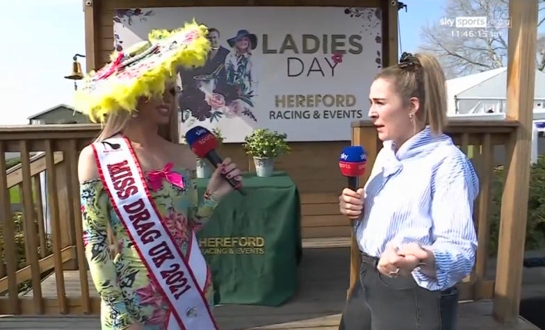 Drag queen Boo La Croux at Hereford Racecourse on Ladies Day March 2022 Drag queen Boo La Croux at Hereford Racecourse on Ladies Day March 2022