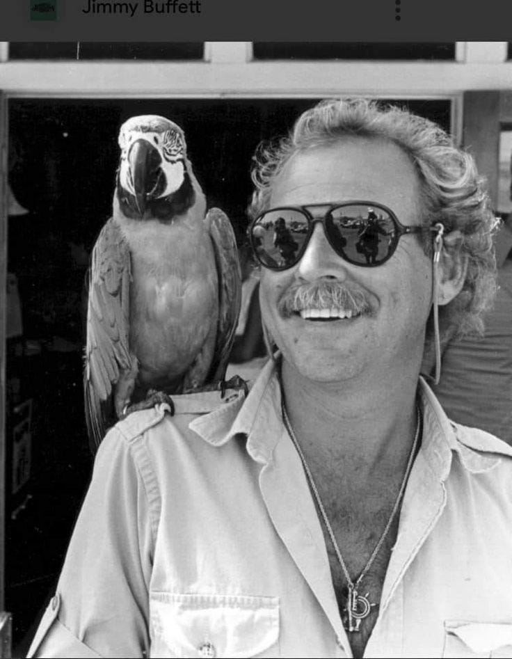 This may contain: a man wearing sunglasses with a parrot perched on his shoulder and another bird sitting on his shoulder This may contain: a man wearing sunglasses with a parrot perched on his shoulder and another bird sitting on his shoulder