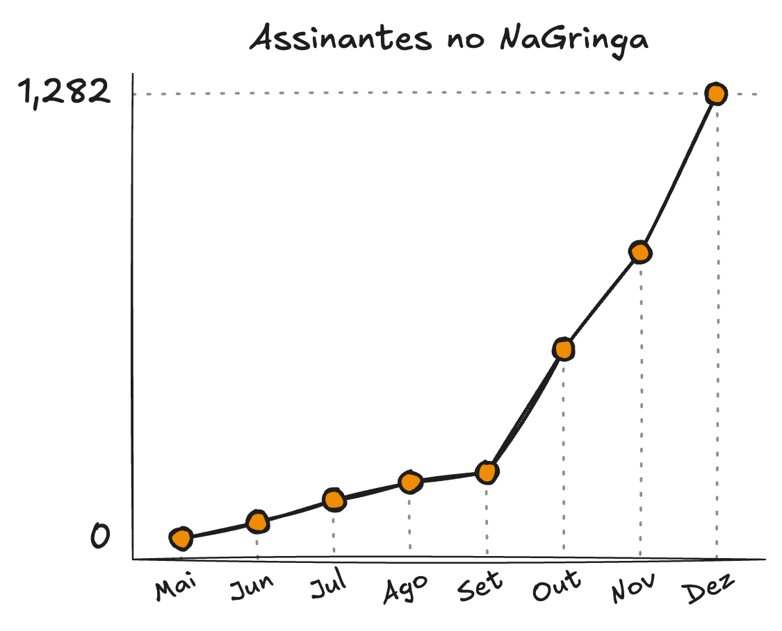 Ao longo de 6 meses, consegui crescer o NaGringa do 0 para 1000+ assinantes.