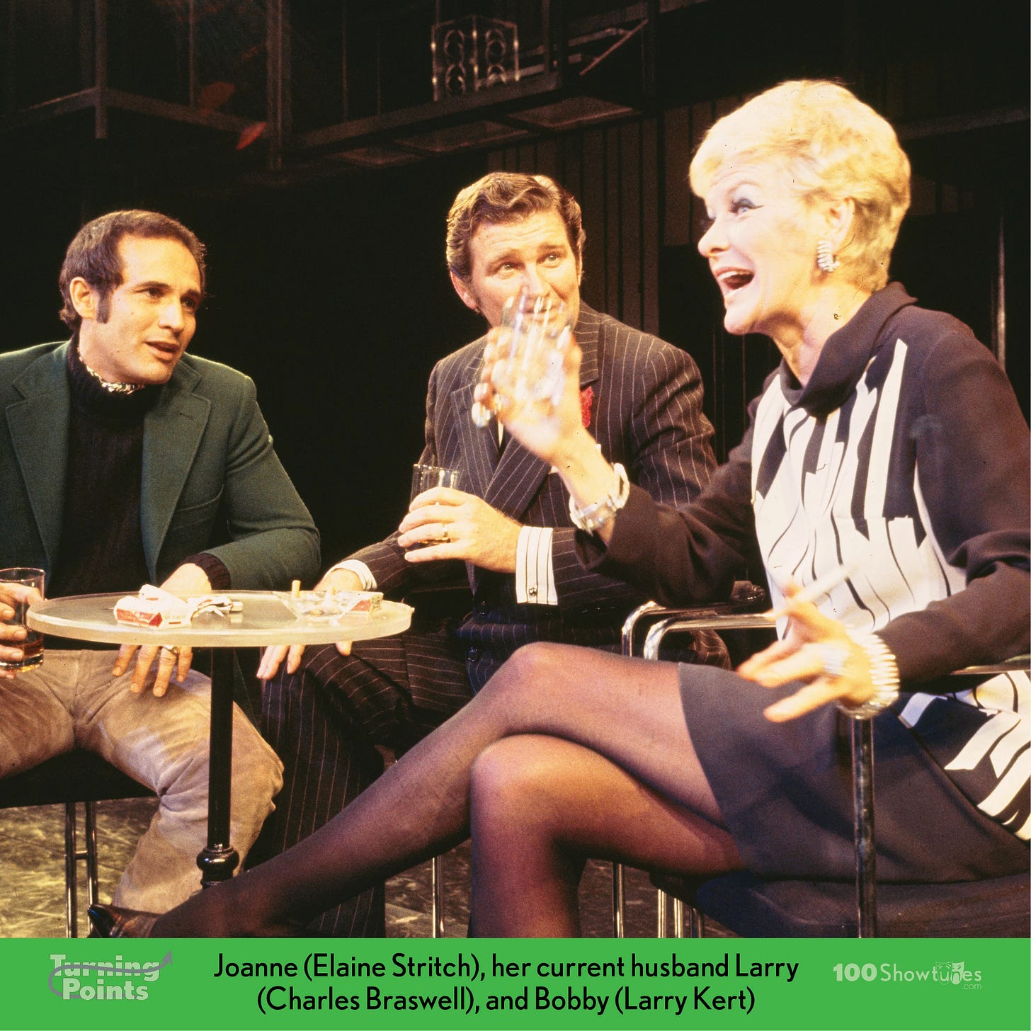Elaine Stritch, Charles Braswell, and Larry Kert in the original Broadway production of Company