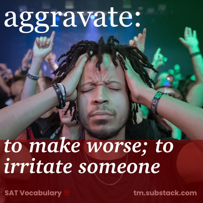 Image of a person with a headache at a loud concert; used to illustrate the SAT word 'aggravate'.