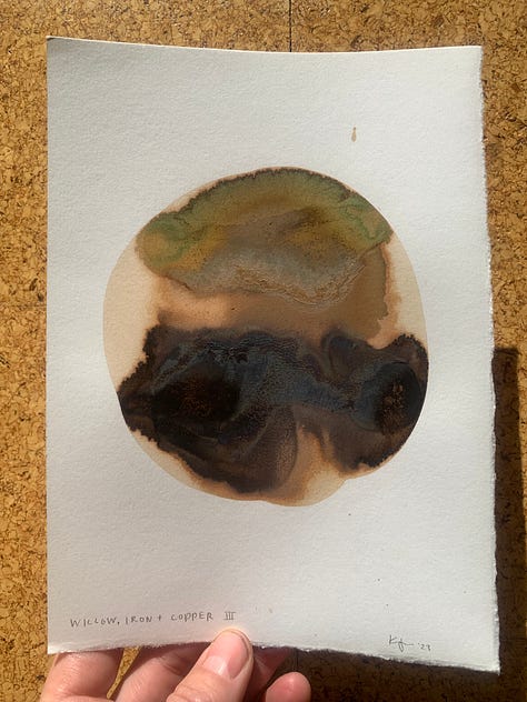 Natural ink on paper. Willow ink with added iron and copper pipe.